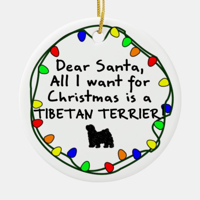 Dear Santa Tibetan Terrier Ceramic Tree Decoration (Front)