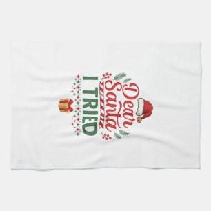 Dear Santa Tried Christmas Hat Present Box Tea Towel