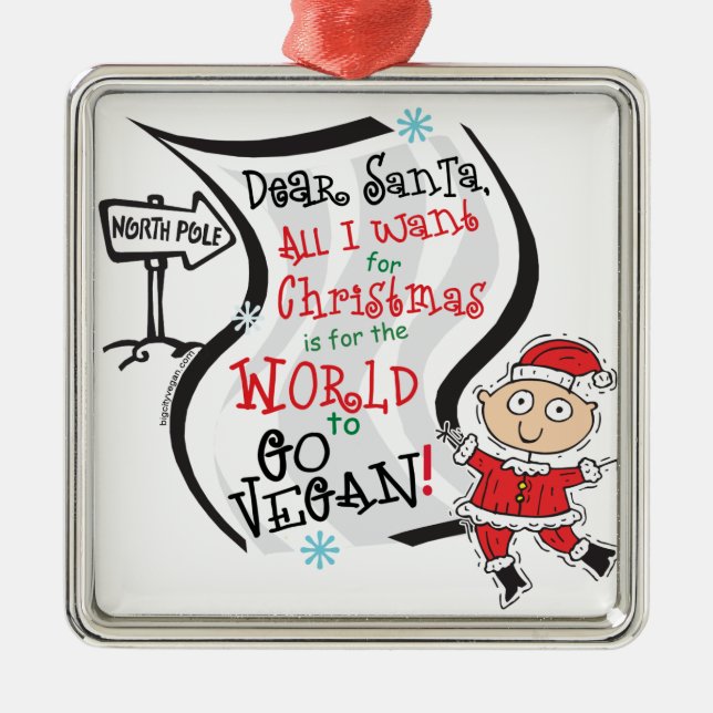 Dear Santa Vegan Wish Metal Tree Decoration (Front)