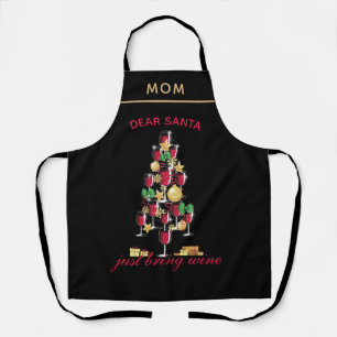 Dear Santa Wine Christmas Tree Illustration Small  Apron