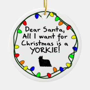 Dear Santa Yorkie Ceramic Tree Decoration