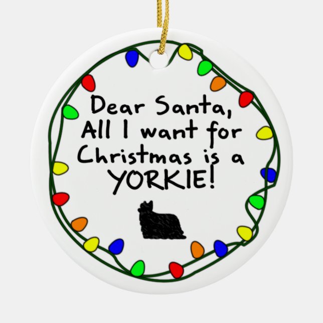 Dear Santa Yorkie Ceramic Tree Decoration (Front)