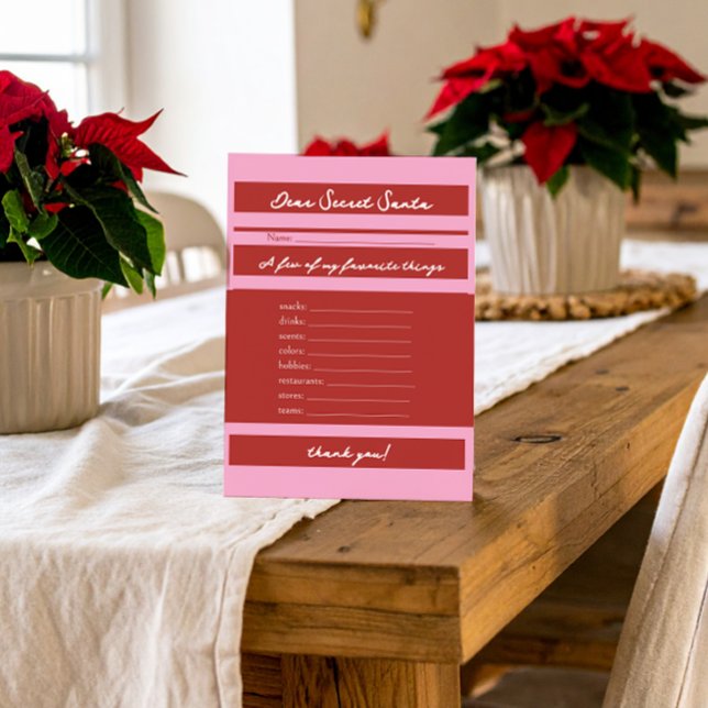 Dear Secret Santa gift Cabana Pink Stripe Preppy Enclosure Card (Creator Uploaded)