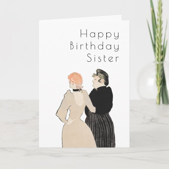 Dear Sister Vintage Lautrec Art Deco Birthday Card (Front)