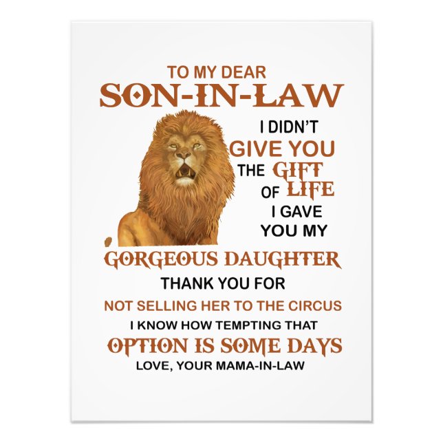 Dear Son-In-Law I Gave You My Gorgeous Daughter Photo Print (Front)