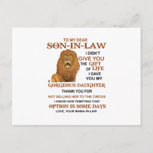 Dear Son-In-Law I Gave You My Gorgeous Daughter Postcard