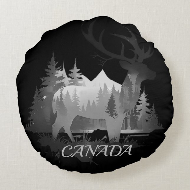 Dear Stag Canada Black & White Fade Round Cushion (Back)