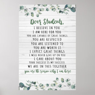 Dear Students Classroom Decor Wall Art Poster