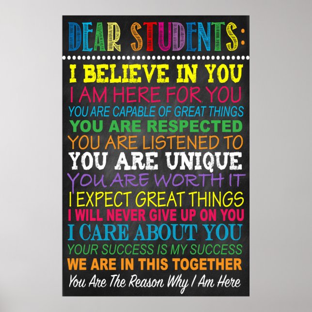 Dear Students Teacher Classroom Poster (Front)