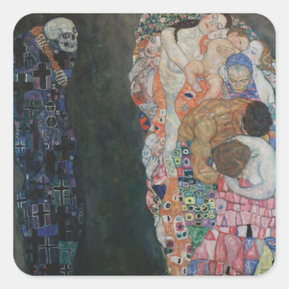 Death and Life by Gustav Klimt Vintage Art Nouveau Square Sticker