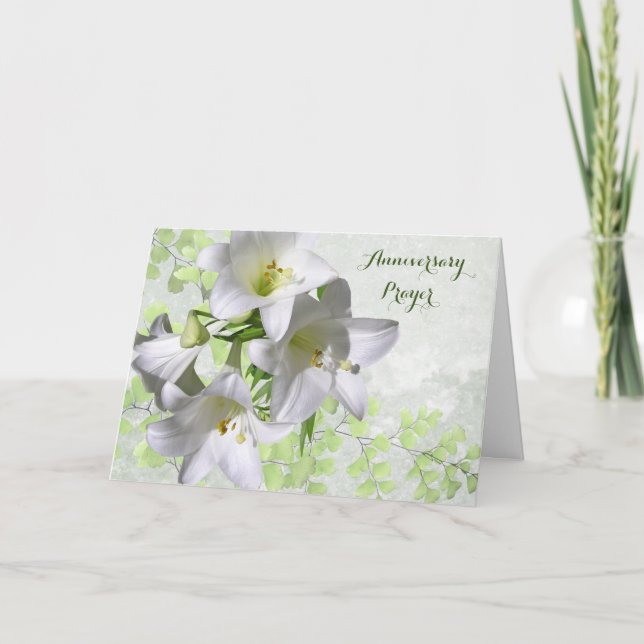 Death Anniversary - White Lily Flowers & Prayer Card (Front)