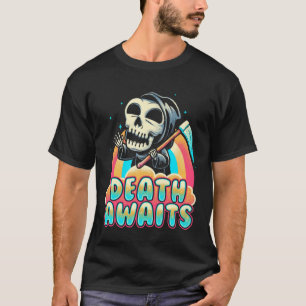 Death Awaits Grim Reaper Scythe Rainbow T-Shirt