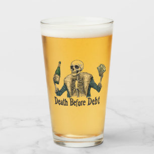 Death Before Debt - Vintage Skull Illustration Glass