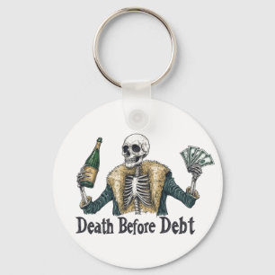 Death Before Debt - Vintage Skull Illustration Key Ring