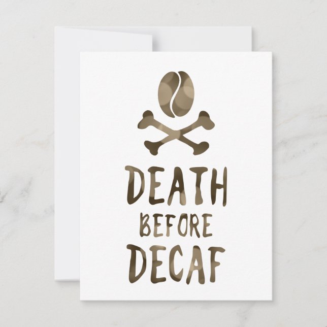 death before decaf coffee bean and crossbones invitation (Front)