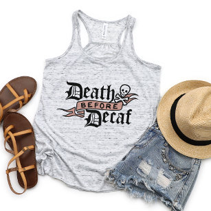 Death Before Decaf Cute Skull Typography Tank Top