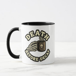 Death Before Decaf Funny Retro Skull & Coffee Mug