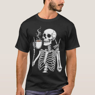 Death Before Decaf – Skeleton Coffee Lover Design T-Shirt