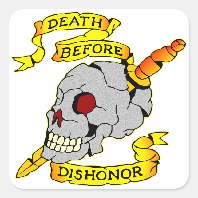 Death Before Dishonour Skull & Dagger Tattoo Square Sticker (Front)