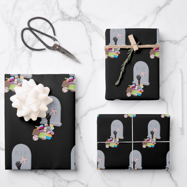 Death by Candy Halloween Design Wrapping Paper Sheet (Front)
