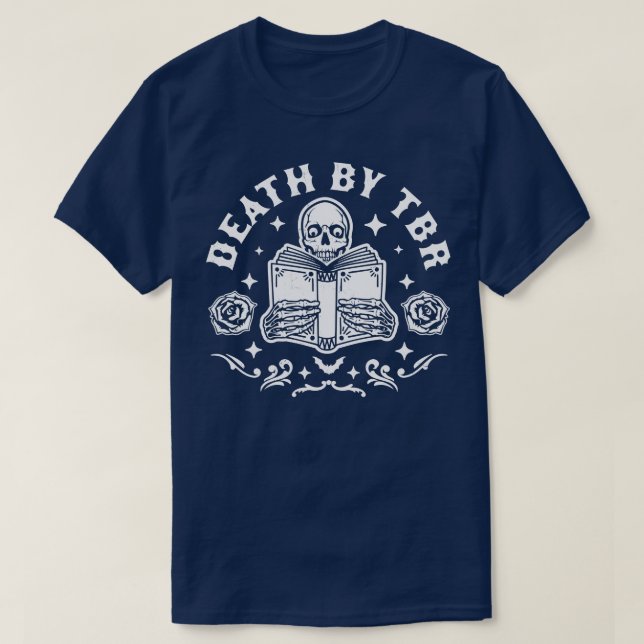 Death By TBR To Be Read Skeleton Reading Book Hall T-Shirt (Design Front)