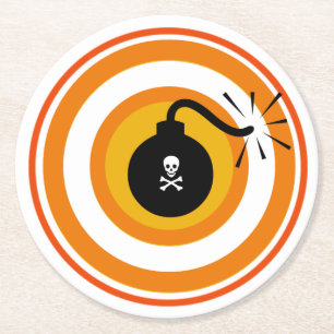 Death & Danger Skull Bomb Round Paper Coaster