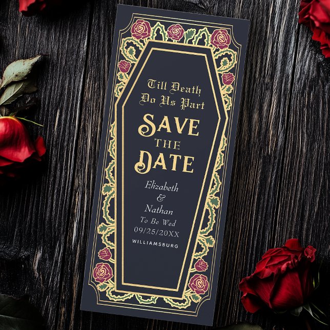 Death Do Us Part Blue Coffin Gothic Save the Date Invitation (Creator Uploaded)