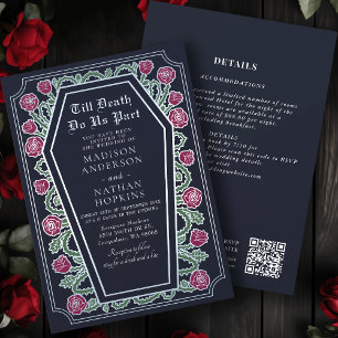 Death Do Us Part Rose Blue Gothic Wedding QR Code Invitation