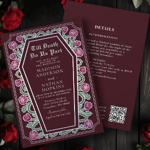 Death Do Us Part Rose Red Gothic Wedding QR Code Invitation