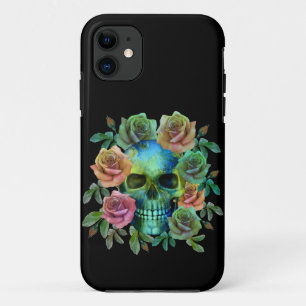 DEATH GREEN SKULL WITH FLOWERS iPhone 11 CASE