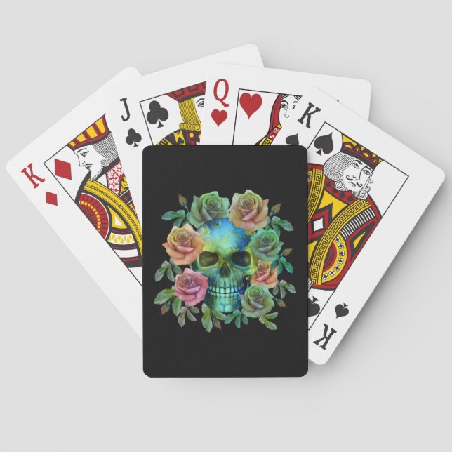 DEATH GREEN SKULL WITH FLOWERS PLAYING CARDS (Back)