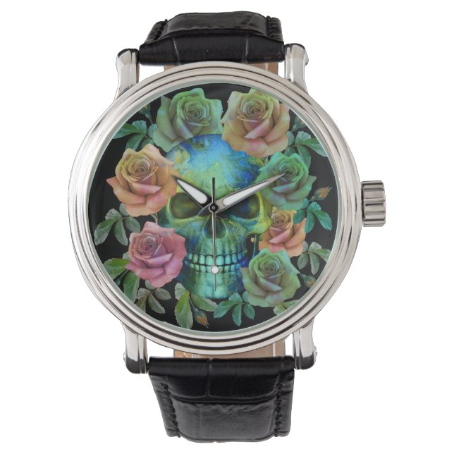 DEATH GREEN SKULL WITH FLOWERS WATCH (Front)