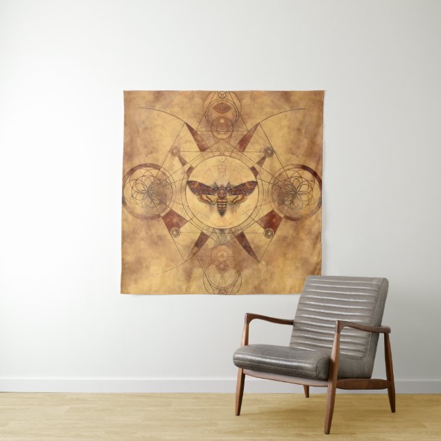Death-head Hawkmoth Sacred Geometry Digital Art Tapestry (In Situ)