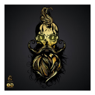 Death head hipster skulls bearded and mustachu gol poster