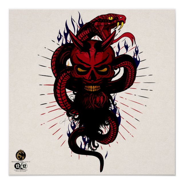 Death head hipster skulls serpent tattoo devil poster (Front)