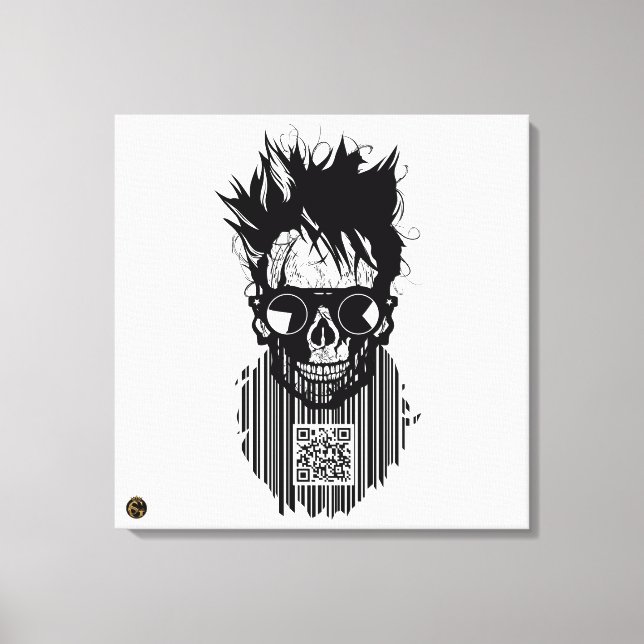 Death head QR G-Skulls bar code with beard 10 Canvas Print (Front)
