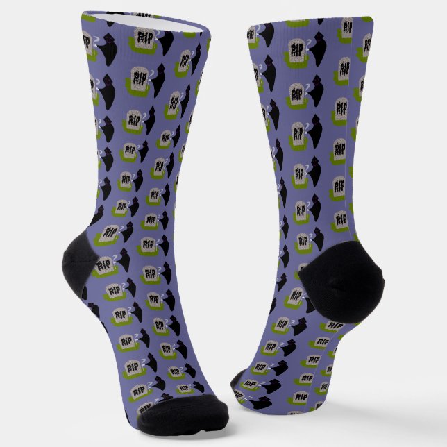 Death in the Cemetery Halloween Patterned Socks (Angled)