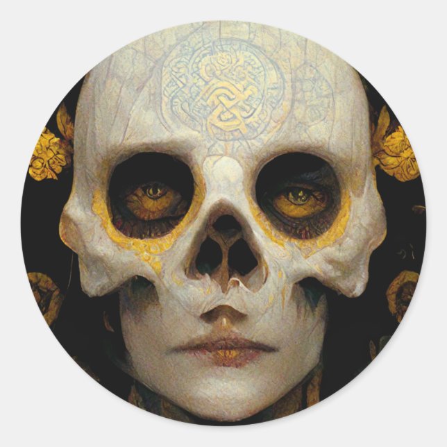 Death Mask Fantasy Sci-Fi Art Classic Round Sticker (Front)