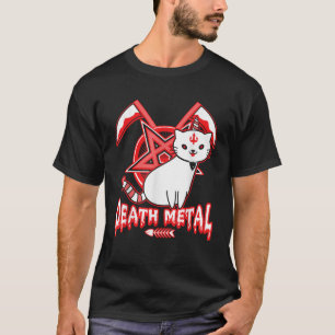 Death Metal Cat Hail Satan Kitten Black Heavy Rock T-Shirt