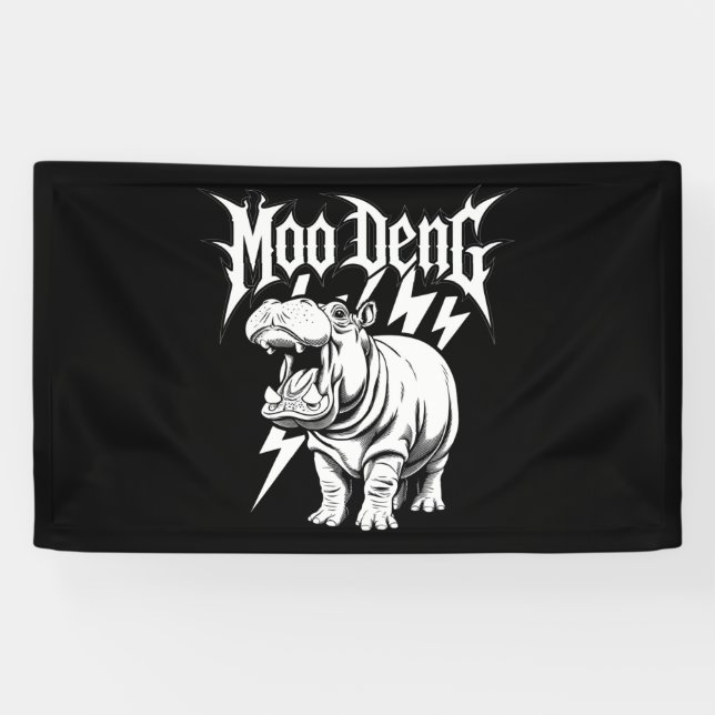 Death Metal Cute Baby Hippo Moo Deng Hippopotamus Banner (Horizontal)