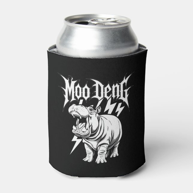 Death Metal Cute Baby Hippo Moo Deng Hippopotamus Can Cooler (Can Front)