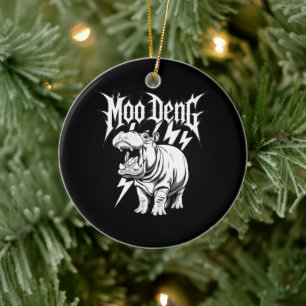 Death Metal Cute Baby Hippo Moo Deng Hippopotamus Ceramic Tree Decoration