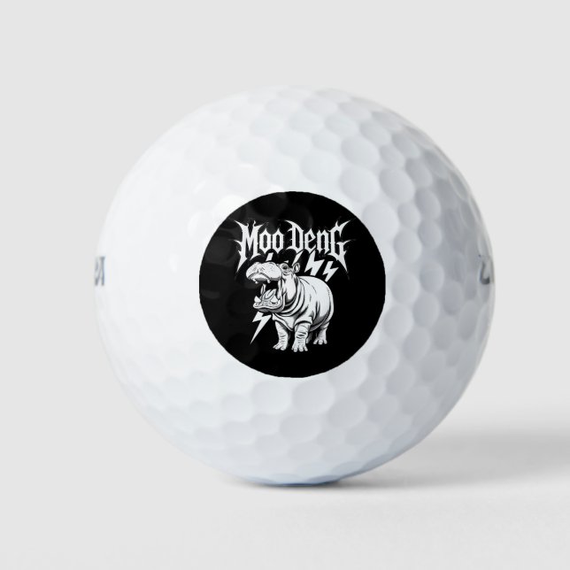 Death Metal Cute Baby Hippo Moo Deng Hippopotamus Golf Balls (Front)