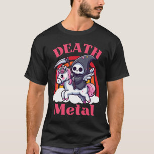 Death Metal Cute Grim Reaper Riding Unicorn Design T-Shirt