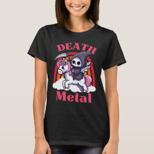 Death Metal Cute Grim Reaper Riding Unicorn Design T-Shirt