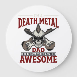 Death Metal Dad Skull Guitar Vintage Shirt Design_ Large Clock