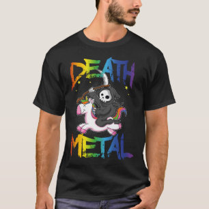 Death Metal Grim Reaper Rides Unicorn Halloween Re T-Shirt