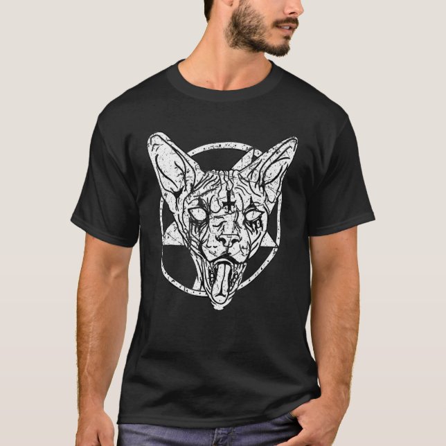 Death Metal Metalhead Rock Goth Sphynx Cat Death G T-Shirt (Front)