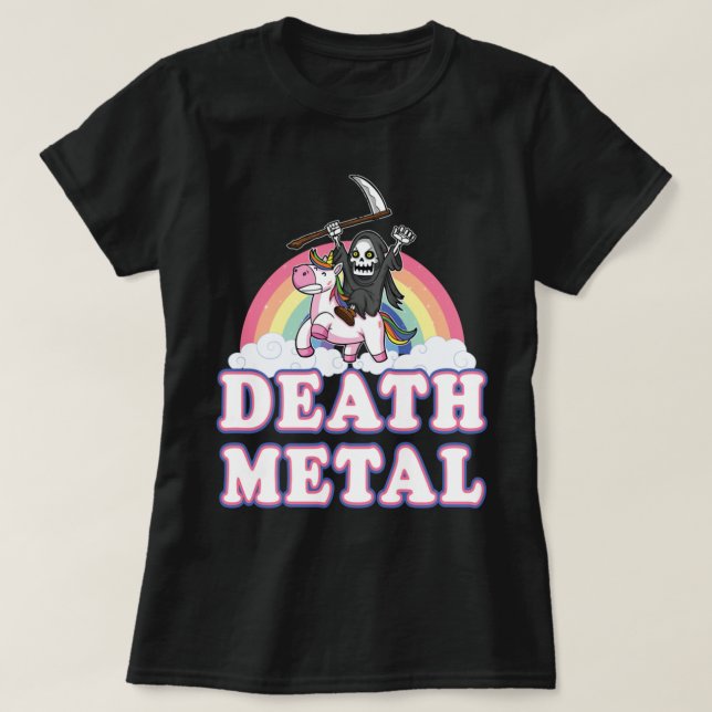 Death Metal Rainbow Funny Grim Reaper Unicorn  Gif T-Shirt (Design Front)