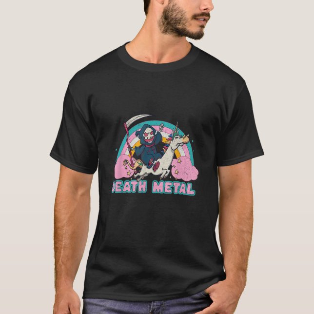 Death Metal Rock Music Rainbow Grim Reaper Riding  T-Shirt (Front)